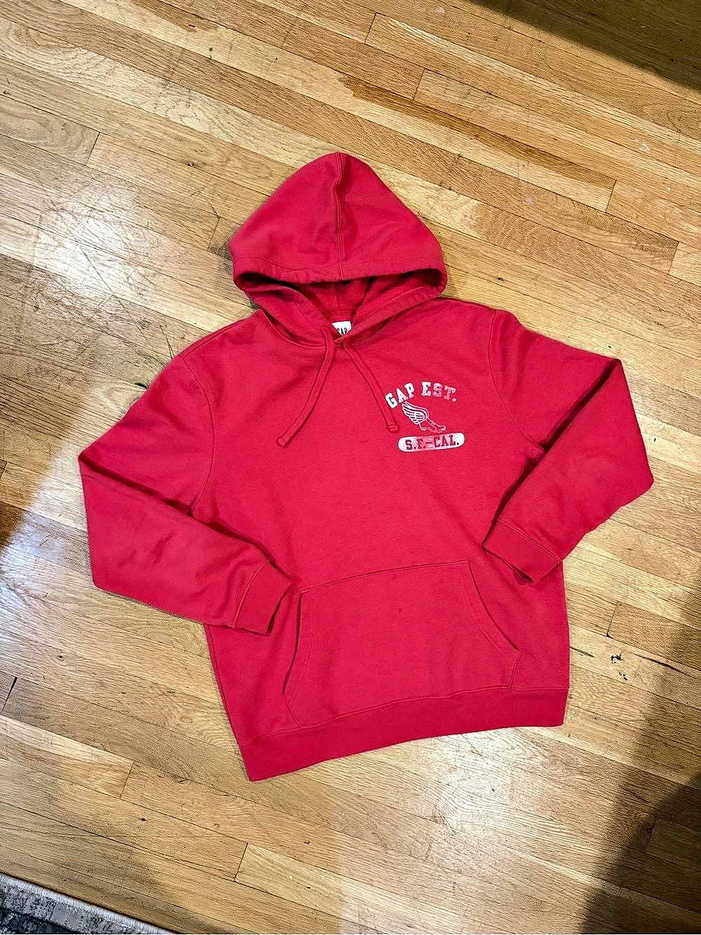 GAP S.F. CAL Winged Foot Graphic Fleece Pullover Hoodie Red